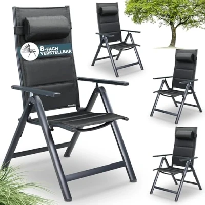 Abbildung von Casaria® Gartenstühle 4er Set Klappbar Gepolstert Alu 8 Fach Verstellbar 120 kg Belastbarkeit Wetterfest Outdoor Balkon Camping Hochlehner Klappstuhl