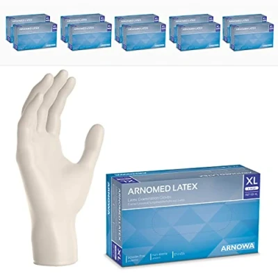 Abbildung von ARNOMED 1000x Einweghandschuhe XL, Latexhandschuhe Weiß (10x100 Stk), puderfrei, Handschuhe Latex Einweg, Putzhandschuhe, Handschuhe, Einmal /Einweg XS, S, M, L &amp; XL