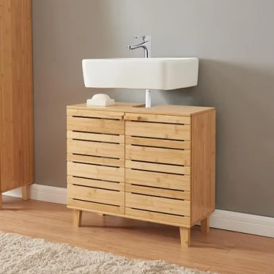 Abbildung von en.casa Waschbeckenunterschrank »Epind« Badezimmerschrank 60 x 66 30 cm Bambus Natur