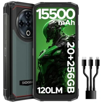 Abbildung von DOOGEE FIRE 6 Power Outdoor Handy Ohne Vertrag Android 14, 15500mAh(33W) Smartphone,20GB+256GB/2TB Baustellen Handy,50MP Handy, 6.56&#039;&#039; (90Hz)/Dual Light Flashlight/3 in1 USB Kabel/NFC
