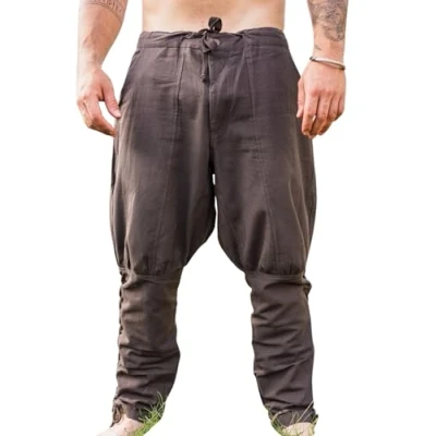 Abbildung von Leonardo Carbone® Wikingerhose mit Beinschnürung Magnus Herren Hosen, Mittelalter Kleidung, Wikinger Hose, Kostüm, Festival Outfit, LARP, Cosplay, Freizeithose 100% Baumwolle Braun L