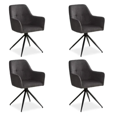 Abbildung von Homestyle4u Polsterstuhl mit Armlehne weicher Cord Grau Esszimmerstuhl Wohnzimmer modern Büro (4er Set), drehbar