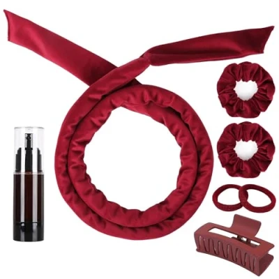 Abbildung von Heatless Lockenwickler Stirnband, Velours Locken, Weiche und Bequeme Hair Curlers, Curlers No Heat for Short &amp; Long (Wine, 7Pcs)