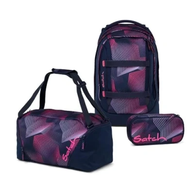 Abbildung von Satch Schulranzen Schulrucksack Set PACK Seismic Pink 3 teilig, Kollektion 2025 (3 teilig), ergonomisch, Your Size System: auf Körpergröße anpassbar