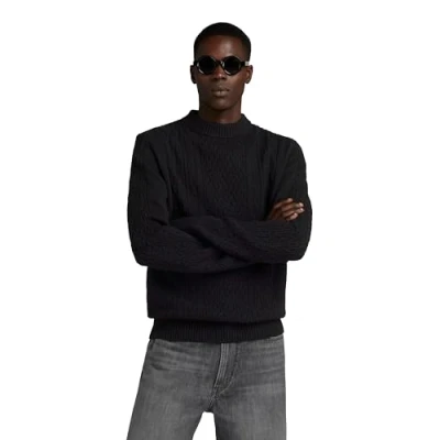 Abbildung von G STAR RAW Herren Cable Knitted Pullover, Schwarz (dk black D23939 D447 6484), XL
