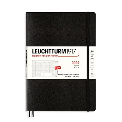 Abbildung von LEUCHTTURM1917 367571 Monatsplaner mit Notizbuch, Softcover, Composition (B5) 2024, 16 Monate, Black, English