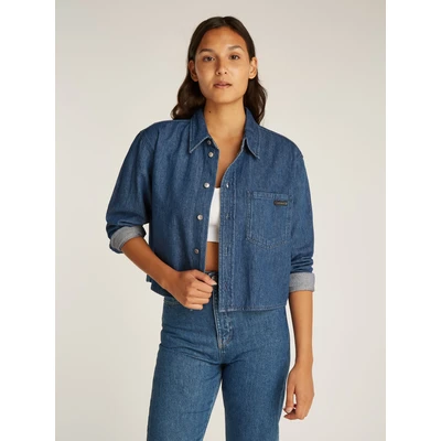 Abbildung von Calvin Klein Jeans Cropped DAD Shirt Hemdbluse, Damen, Größe: Small, Denim medium