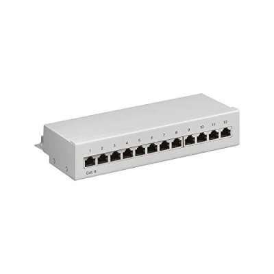 Abbildung von Goobay 69306 CAT 6 Patch Panel 12 Port / RJ45 Buchsen Netzwerkstecker 250 MHz LAN Patchfeld 1 HE Verteilerfeld Mini Desktop Patchpanel Wandmontage Grau