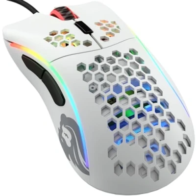Abbildung von Glorious Gaming Model D (Minus) Wired Mouse superleichtes Wabendesign mit 61 g, RGB Beleuchtung, ergonomisch, Pixart 3360 Sensor, Omron Schaltern, PTFE Füße, 6 Tasten Mattweiß