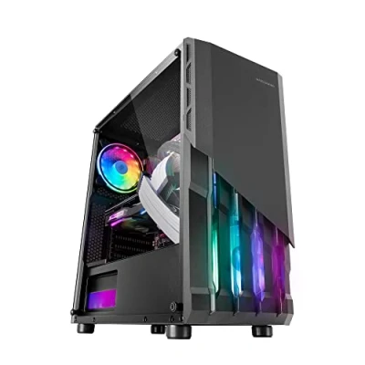 Abbildung von MarsGaming MC X2 Schwarz, PC Gaming ATX Gehäuse, FRGB Stahlfront, 2 Lüfter 12cm FRGB, Volles Seitenfenster