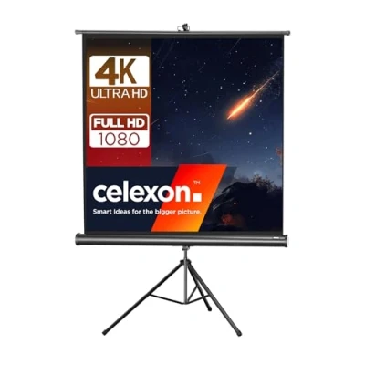 Abbildung von 75&quot; Zoll Stativ Leinwand celexon Economy 1:1 133x133 cm schwarz 4K Full HD 3D mobil, transportabel; für Heimkino Projektionen &amp; Präsentationen mit Ihrem Beamer Tragegriff und Stativfuß