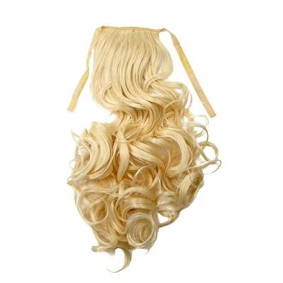 Abbildung von WIG ME UP YZF 1094HT 613 Haarteil Zopf Licht Blond wellig 63cm mit Band/Bändchen und Klammer befestigt