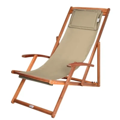 Abbildung von Casaria® Sonnenliege Holz Wetterfest Klappbar Verstellbar 160kg Belastbar Armlehne Nackenkissen Garten Balkon Liegestuhl Akazie 94x94x60cm Beige