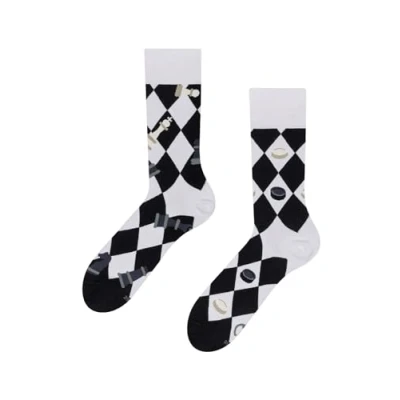 Abbildung von Dedoles Socken Unisex Damen Herren &amp; Kinder Baumwolle viele lustige Designs 1 Paar Geschenk links rechts verschieden, Farbe: Schwarz, Motiv: Schach und Dame, Gr. 35 38