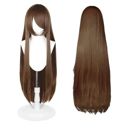 Abbildung von 100cm lange Perücke, universelle Anime Kostüm Cosplay perfekt für Party, täglichen Gebrauch, Festivals und Halloween, ideal TV, Film, Charakter (Kastanienbraun)
