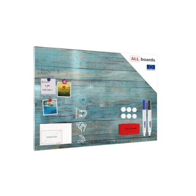 Abbildung von ALLboards Metallische Magnettafel BLAUES BRETT RETRO HOLZ 90x60cm MetalBoards Memoboard für jede Art von Magneten Magnetpinnwand zum Beschriften + 2 Marker, 6 Magnete, Schwamm im Lieferumfang