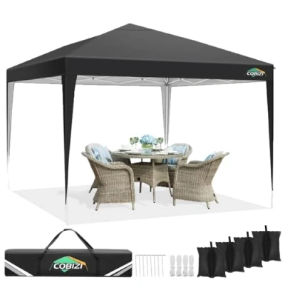 Abbildung von COBIZI Pavillon 3x3,Faltpavillon 3x3 Wasserdicht Stabil,Partyzelt Gartenpavillon UV Schutz 50+ Pavillion Klappbar 3x3m Pop up mit 4 Sandsäcke für Camping, Strand, Familientreffen(Schwarz)
