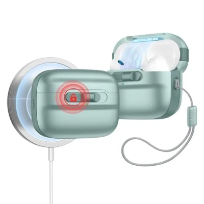 Abbildung von ESR für AirPods Pro 2./1. Generation Hülle (2023/2022/2019) mit HaloLock, MagSafe Ready, Magnetische Deckelverriegelung (USB C/Lightning Kabel), Sturzschutz Trageband, Pulse Serie, Grün
