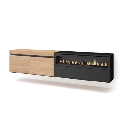 Abbildung von Skraut Home TV Schrank, Lowboard Für Wohnzimmer und Esszimmer 200x45x35cm Geräte bis zu 80&quot; Elektrokamin. Maße Hängend Moderner Stil Eiche Schwarz