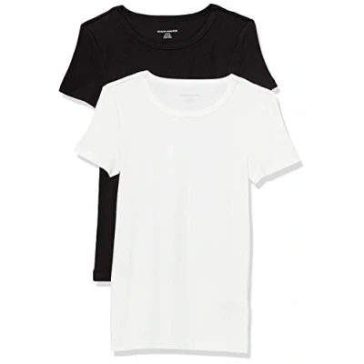 Abbildung von Amazon Essentials Damen Kurzärmeliges T Shirt mit Rundhalsausschnitt, Schmale Passform, 2er Pack, Schwarz/Weiß, S