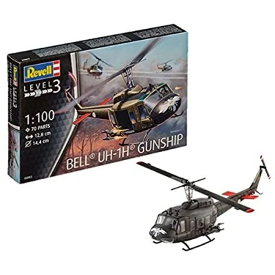 Abbildung von Revell Modellbausatz Bell UH 1H Huey Einfache Montage für Einsteiger &amp; Profis Beweglicher Hauptrotor Wahlweise geöffnete/geschlossene Türen Authentische Nachbildung im Vietnam Look