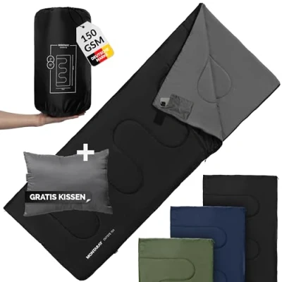 Abbildung von MONTARAY Deckenschlafsack ohne Kapuze 3C INKL. KISSEN Outdoor Winter Schlafsack &amp; Sommer 150GSM 3 4 Jahreszeiten Hütten Damen, Herren Erwachsene Sleeping Bag warm leicht