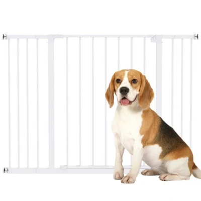 Abbildung von PawHut Hundegitter Treppenschutzgitter ohne bohren (Hunde Treppenschutzgitter, 1 St., Schutzgitter für Haustier), Metall, Weiß 76 107 x 2 cm