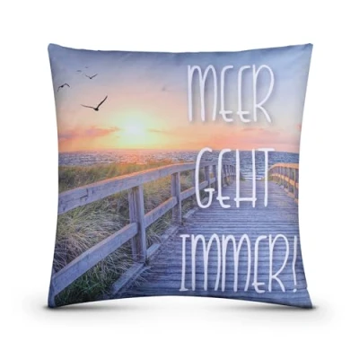 Abbildung von Bestgoodies Outdoor Kissen (Meer geht Immer) 45cm x 45cm, Dekokissen mit abnehmbaren Kissenbezug schmutz und wasserabweisend, Garten, Balkon, Terrasse