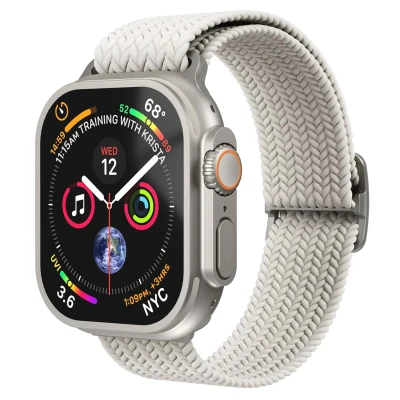 Abbildung von VONMÄHLEN Woven Loop Elegantes, geflochtenes Armband für die Apple Watch, stufenlos verstellbar, schweiß und wasserabweisend Größe 44 45 46 49mm cream
