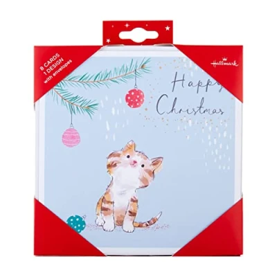 Abbildung von Hallmark Weihnachtskarten, modernes festliches Katzen Design, 8 Stück, 25572283, niedliche Weihnachtskarten Packung