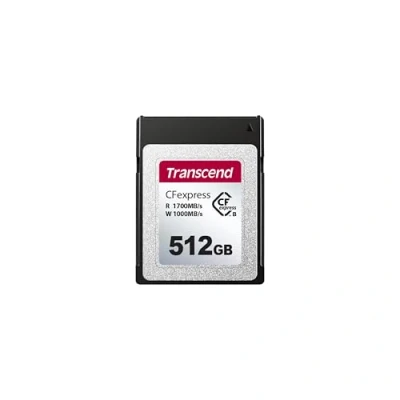 Abbildung von Transcend CFexpress 820 Type B Speicherkarte TS512GCFE820, Lese /Schreibgeschwindigkeiten von bis zu 1.700 MB/s bzw. 1.300