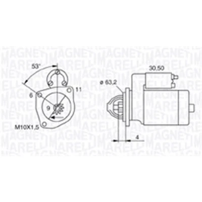 Abbildung von MAGNETI MARELLI 063721057010 Anlasser 12 0,8 9 RENAULT: Kangoo I, CLIO 2, TWINGO 1, PEUGEOT: 206 Schrägheck