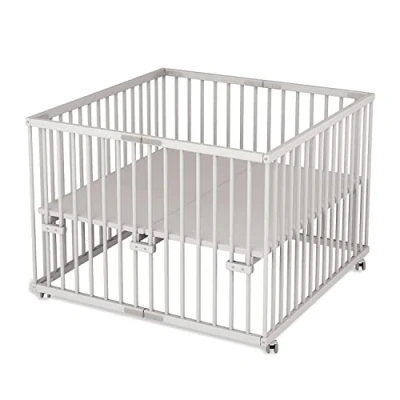 Abbildung von Sämann Laufgitter faltbar 100x100 cm PREMIUM stufenlos höhenverstellbar Laufstall klappbar Baby Buche weiß