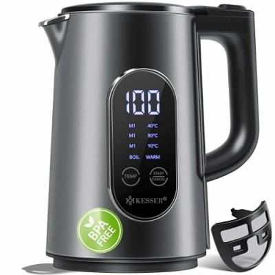 Abbildung von KESSER® Wasserkocher Edelstahl 1.7 Liter LED Anzeige 4 Modi Temperatureinstellung 40C 100C 30min Warmhalten elektrischer Teekocher 2200W BPA Frei Kalkfilter &amp; Easy Open Deckel, Anthrazit