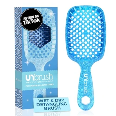 Abbildung von FHI Heat UNbrush Entwirrungsbürste für schmerzfreies Bürsten aller nassen oder trockenen Haartypen, strapazierfähige DuoFlex Antistatikborsten, leichter Griff, belüftete Haarbürste, Saphirblau