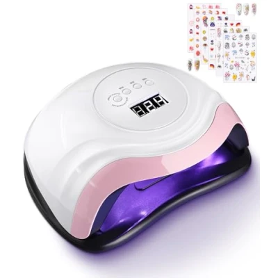 Abbildung von Aokyom 168W Nageltrockner,UV LED Lampe für Gelnägel Professionelle Nagellampe mit 6Pcs Nagelsticker 10/30/60/99s Timer LCD Anzeige und Smart Sensor Finger/Zehennagel Alle Gel Nagellack