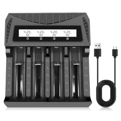 Abbildung von 18650 Akku Ladegerät, 4 Slots Schnellladung, Universal Ladegerät LCD Display für 3.7V Li Ionen 26650 21700 18500 16340 AA AAA Wiederaufladbare Batterien