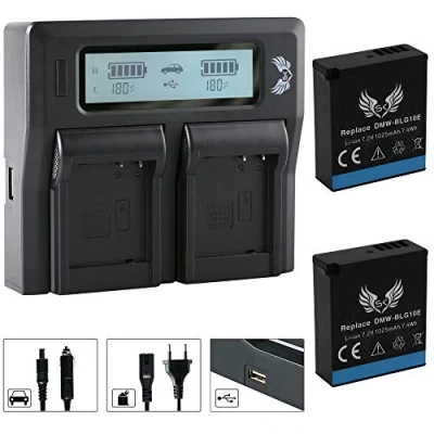 Abbildung von 2X SK Akku Ersatz für Panasonic DMW BLG10 / BLG10E 1025mAh + LCD Dual Charger BLE9 BLE9E CS BLG10MC