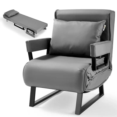 Abbildung von Makika Schlafsessel Schlafsofa Kunstleder Rio 4in1 mit Armlehne Bettfunktion Verstellbare Rückenlehne inkl. Kopfkissen Bis 200kg Klappsessel Relaxsessel Sofabett Klappbett Wohnzimmer Grau