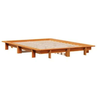 Abbildung von vidaXL Massivholzbett, Holzbett mit Kopfteil Fußteil Lattenrost, Doppelbett für Schlafzimmer, Bett Bettgestell, Wachsbraun 140x200cm Kiefernholz