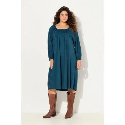 Abbildung von Ulla Popken Beaded LONG Sleeve Peasant Jerseykleid, Damen, Größe: 46/48, Dark teal
