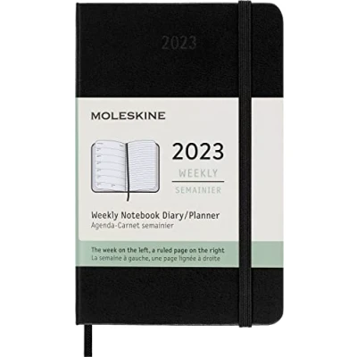 Abbildung von Moleskine Wochenplaner 2023, 12 Monats Wochenkalender, und Notizbuch, Hardcover, Taschenformat 9 x 14 cm, Farbe Schwarz
