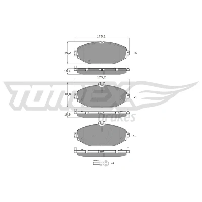 Abbildung von TOMEX brakes TX 18 53 Bremsbelagsatz Vorderachse für Verschleißwarnanzeiger vorbereitet mit Bremssattelschrauben MERCEDES BENZ: E Klasse T modell