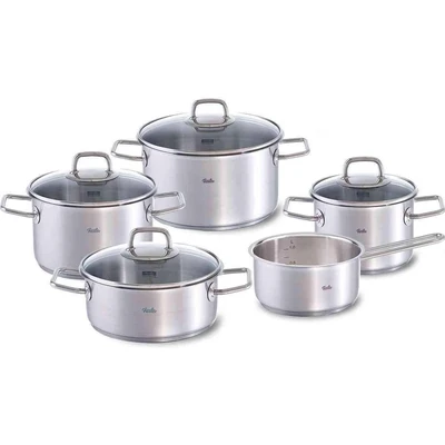 Abbildung von Fissler Topf Set &quot;Viseo&quot;, Edelstahl 18/10, (9 tlg., je 1 Kochtopf 16/20/24 cm, Stielkasserolle 16 Bratentopf 20 cm), Made in Germany,Induktionsgeeignet