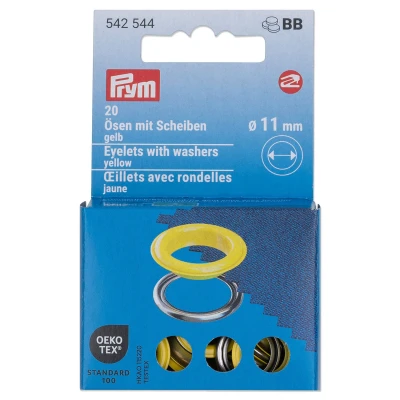 Abbildung von Prym 542544 542542 Ösen mit Scheiben, rot/silberfarbig, vearbeitbar dem Vario Creative Tool, gelb, Ø 11 mm, 20