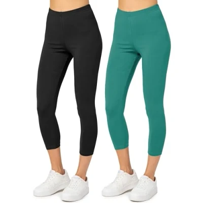 Abbildung von Merry Style Damen 3/4 Leggings Fitnesshose aus Baumwolle 2 Pack MS10 199 (Schwarz/Dunkeltürkis, M)
