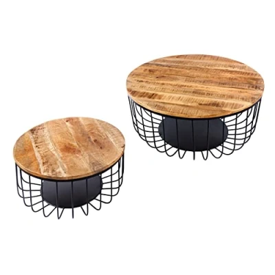 Abbildung von riess ambiente Couchtisch STORAGE Ø70cm natur / schwarz (Set, 2 St), Massivholz · Metall rund Mango Wohnzimmer Industrial