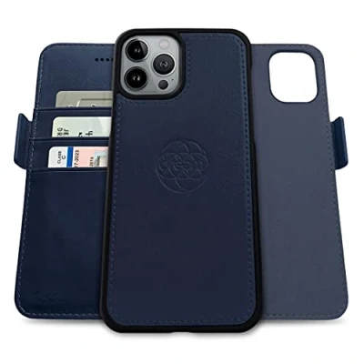 Abbildung von Dreem Fibonacci kompatibel mit iPhone 13 Pro Brieftaschen Etui / 2 in 1 stoßfestes und abnehmbares Folio aus veganem Leder, MagSafe kompatibel, RFID Schutz [Königsblau]