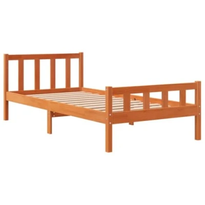 Abbildung von vidaXL Massivholzbett, Holzbett Bett ohne Matratze mit Kopfteil, Bettrahmen Bettgestell Lattenrost, Einzelbett für Schlafzimmer, Wachsbraun 90x190cm Kiefernholz