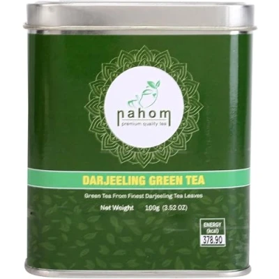 Abbildung von NAHOM Darjeeling Green Tea Loose Leaf (50 Cups) Pure Leaves RICH ANTI OXIDANTS Natural Detox Brew as Hot or Iced 3.53oz / 100g TIN